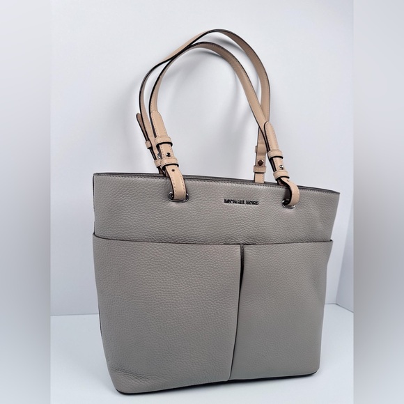 Michael Kors Bedford Women's Pebbled Leather Medium Tote Handbag Tan/Gray - Picture 4 of 11